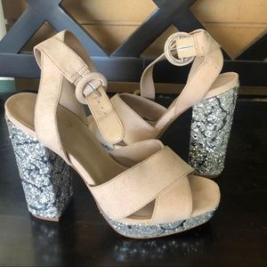 Tan sparkle heels size 6.5
